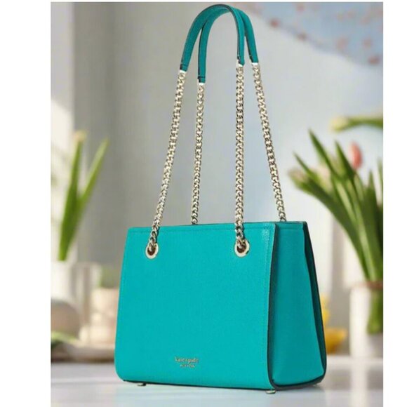 Kate Spade Amelia Medium Shoulder Bag Blue Pebbled Leather Chain Strap Tote - Picture 1 of 12